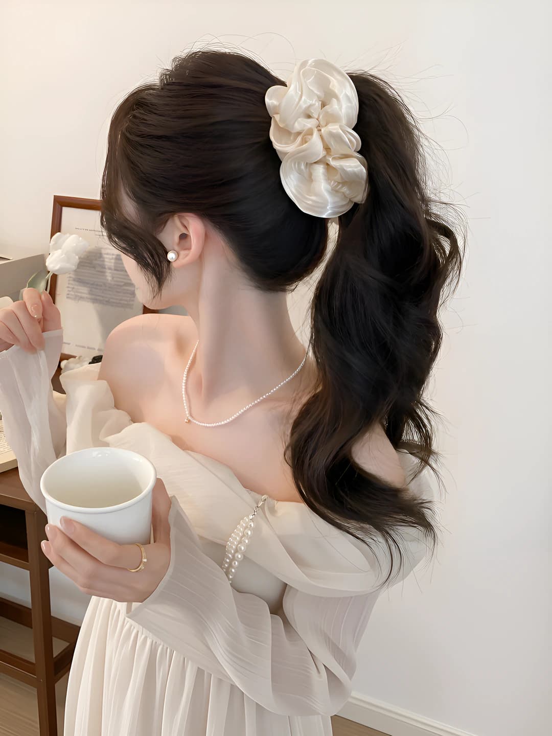 Women's satin banana hair clip in French retro style for high ponytail