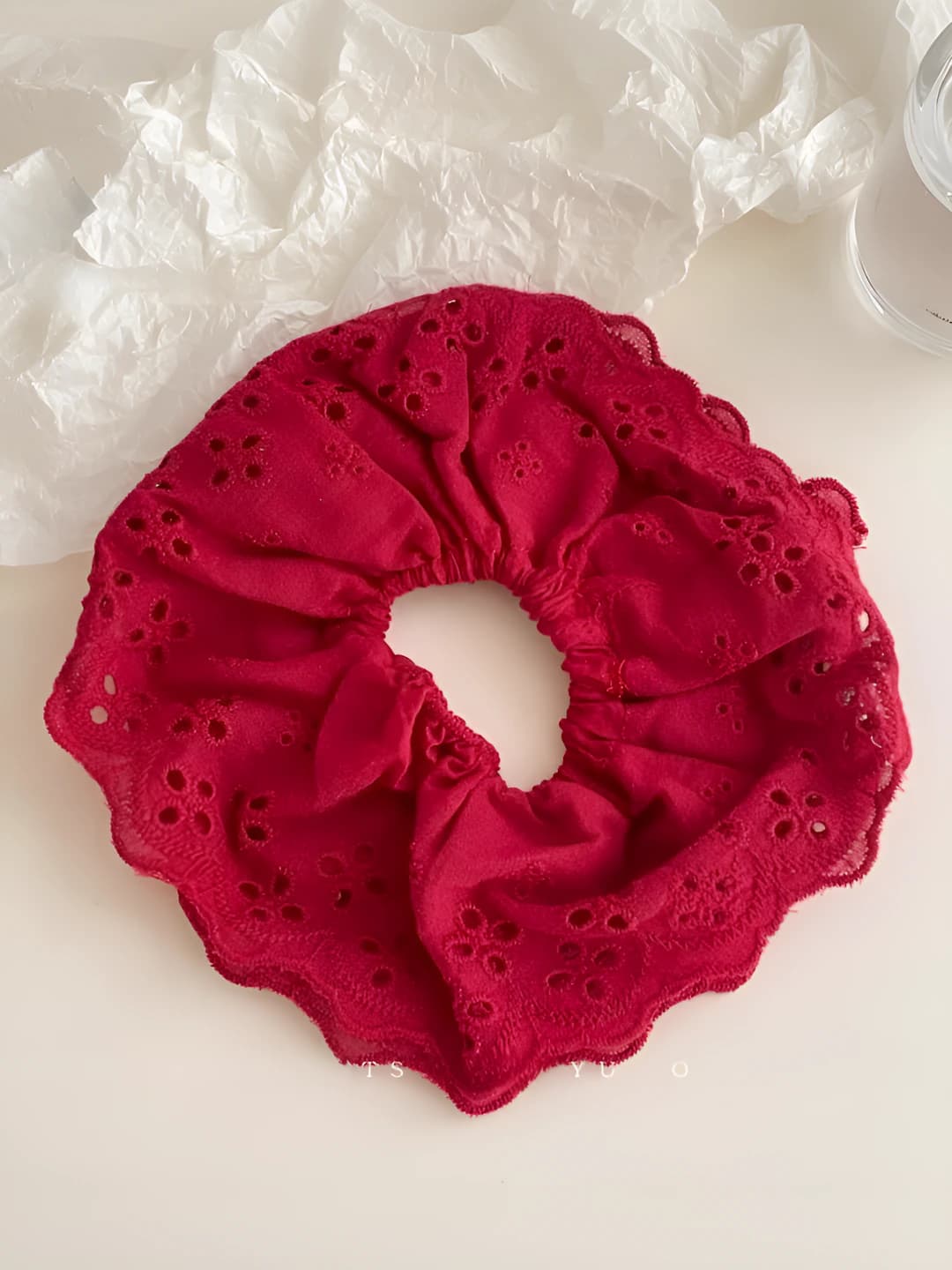 Red, double layer, lace cutout