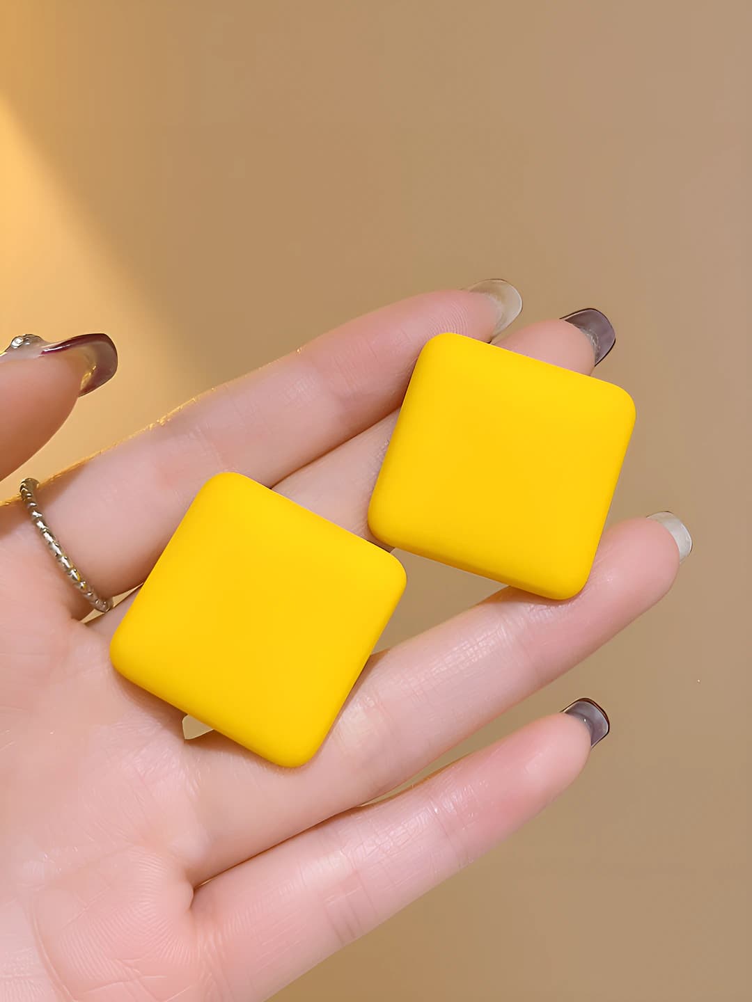 Square yellow studs, 925 silver