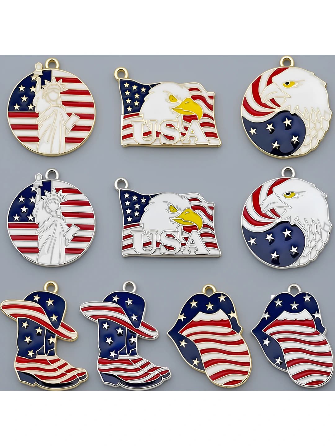 10 mixed enamel independence flags 27g