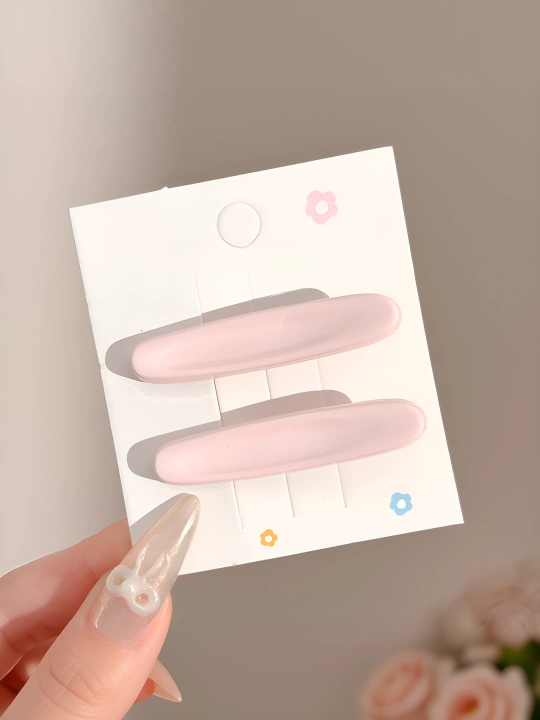 2# Color oval floral hair clip Pink Pair ~5.2cm