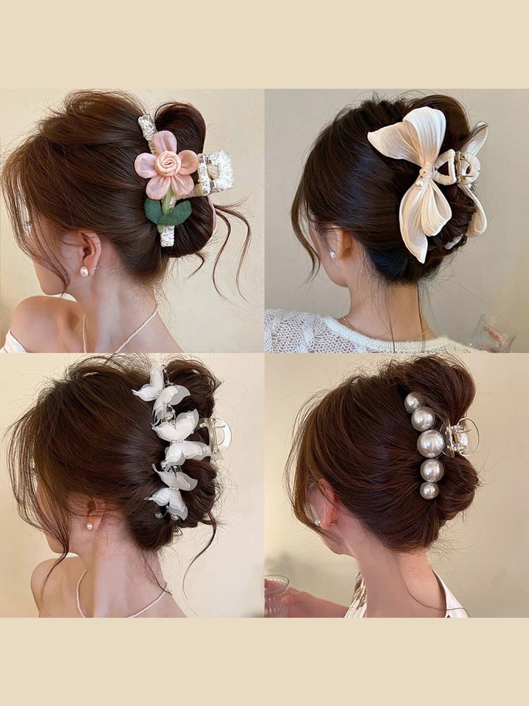 Women's hair clips and combs: large PS claw clip, handmade, with bow and flower design