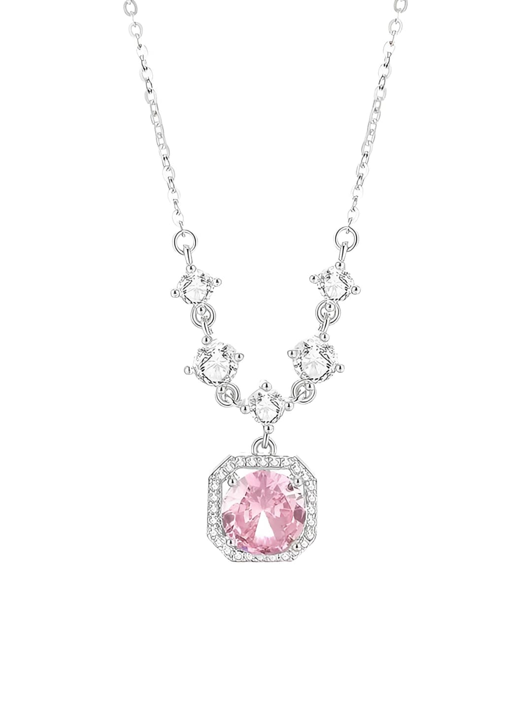 Diamond square necklace - pink