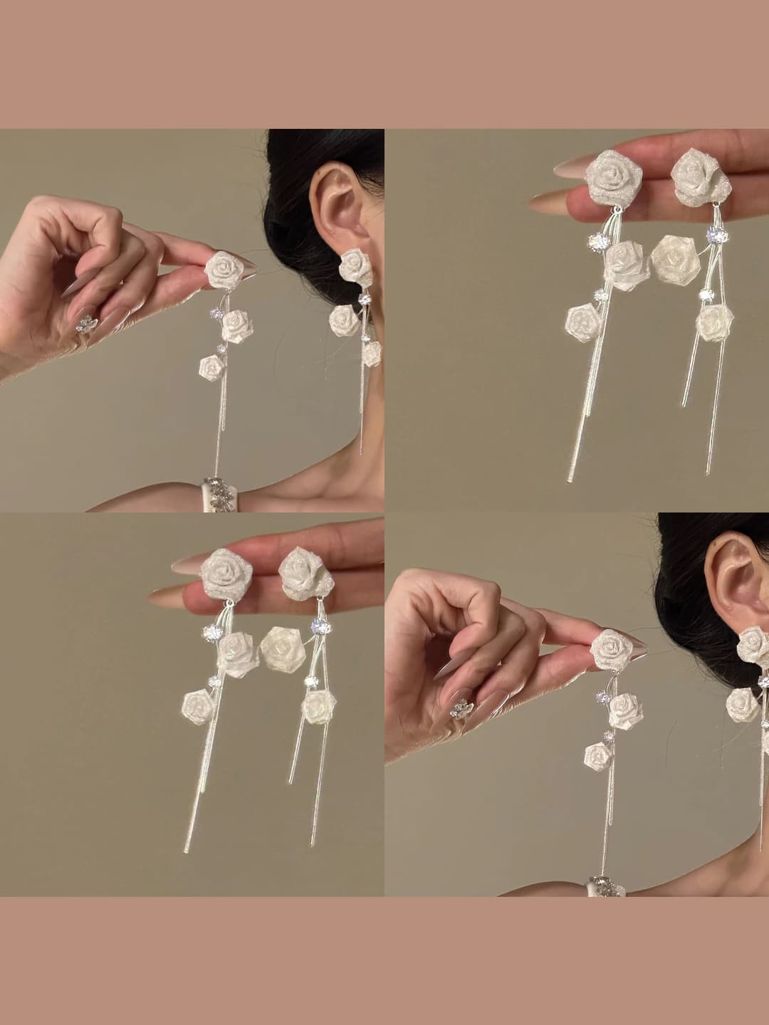 Women's earrings: zircon hollow flowers and tassels, simple and fashionable, light luxury style, design element