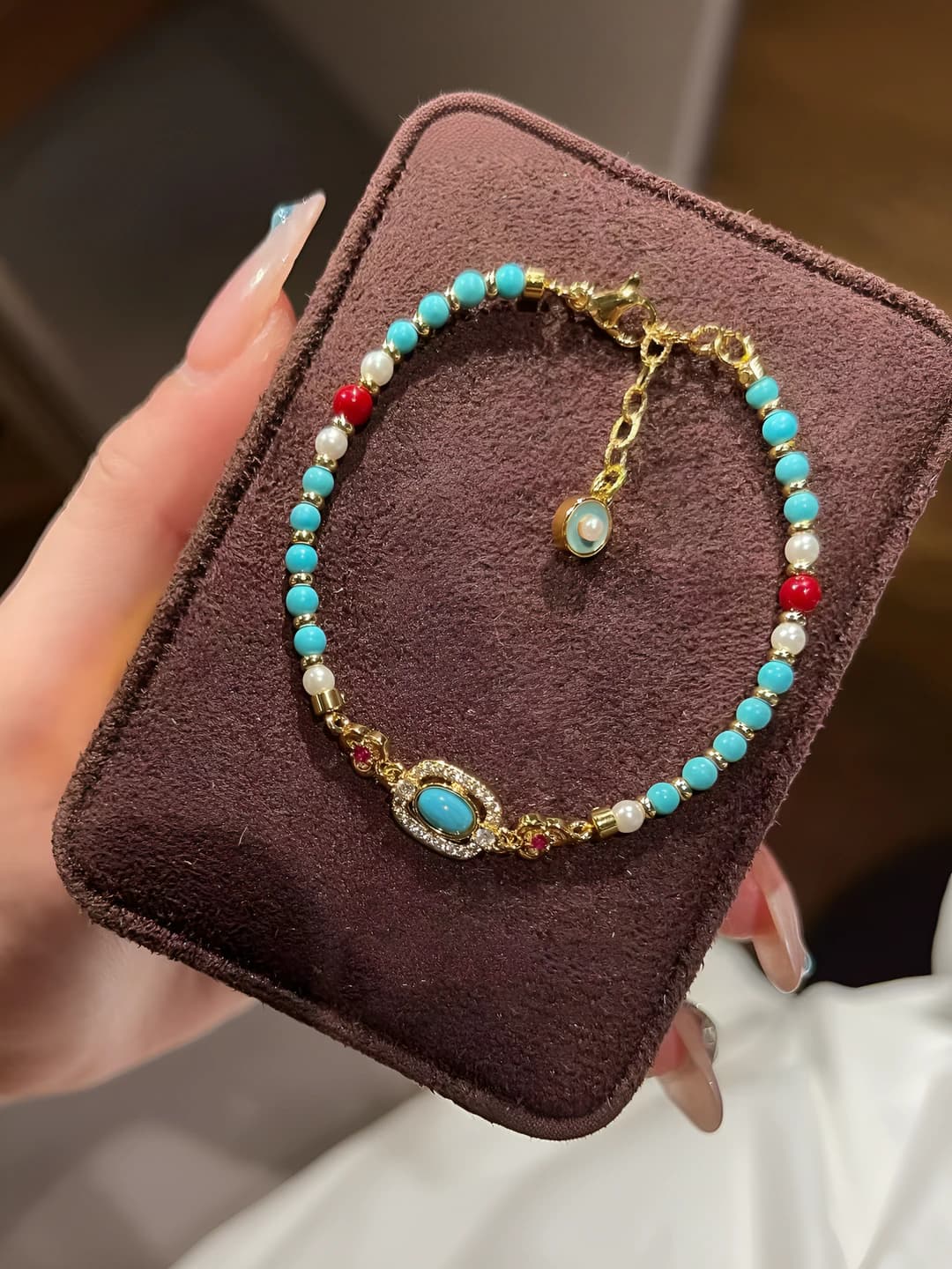 Women's stretch beaded bracelet: copper, glass, floral, ethnic style