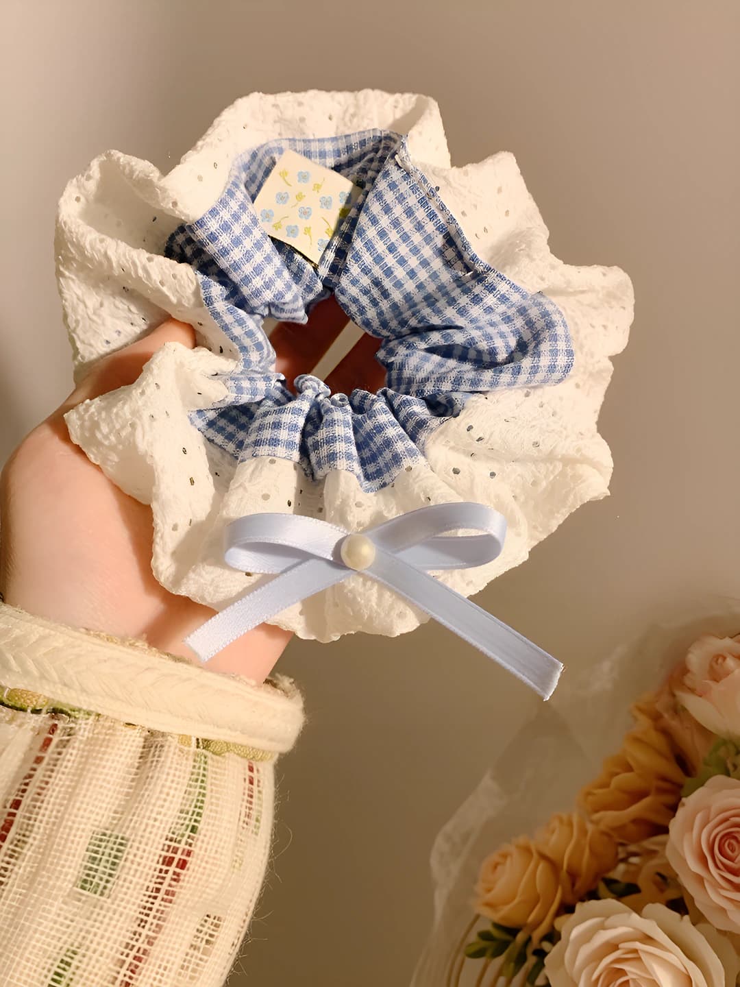 Blue plaid lace, double-sided, 16 cm