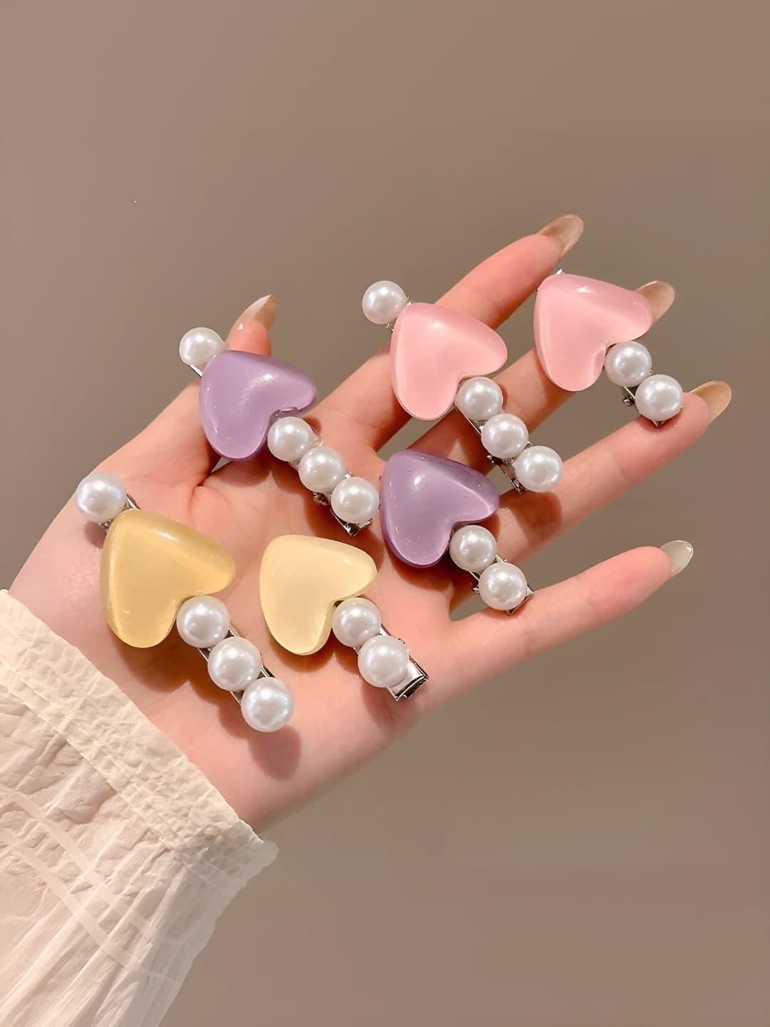 Heart beads, 6 pcs