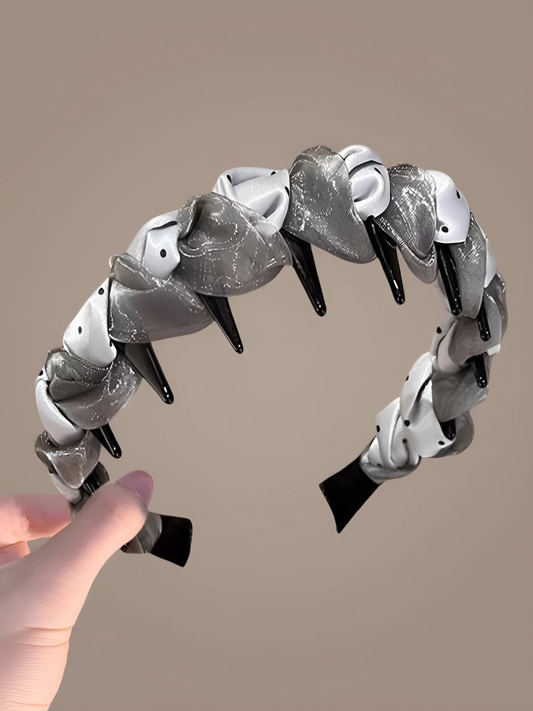Grey polka dot satin wrap headband