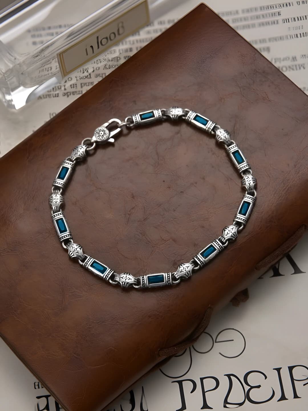 Turkish style tang grass pattern stone-inlaid bracelet, 5mm wide