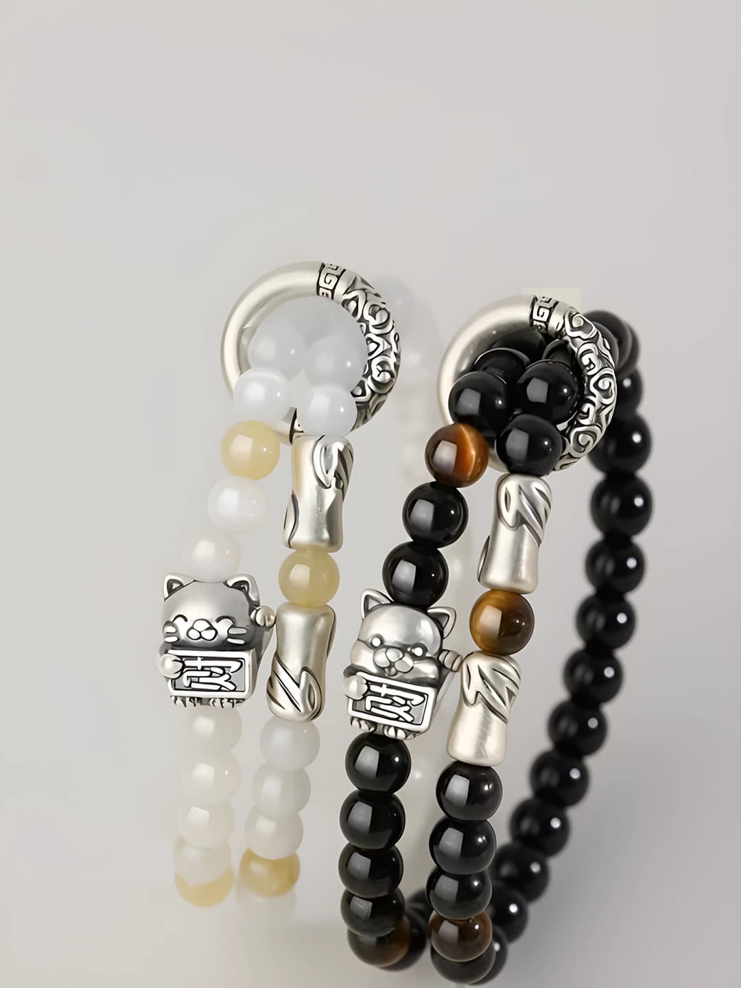 Женский браслет из обсидиана: дизайн «кошка-привлекающая удачу», ретро стиль, подарок для пары