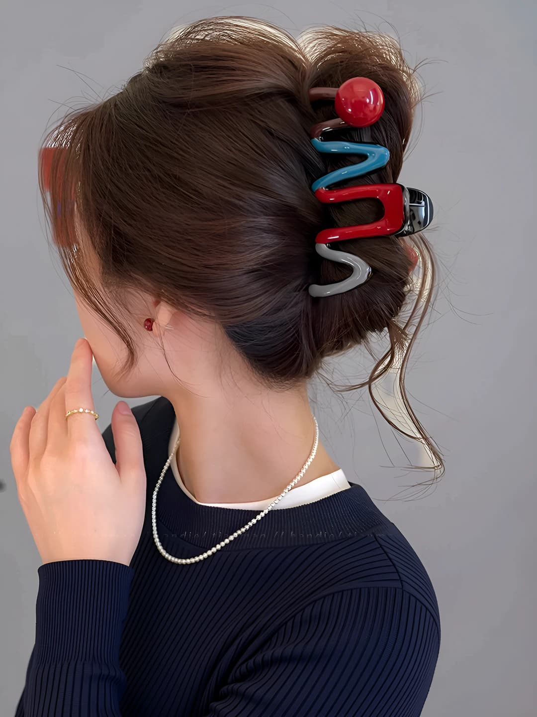 14# Red pearl colour-block clip