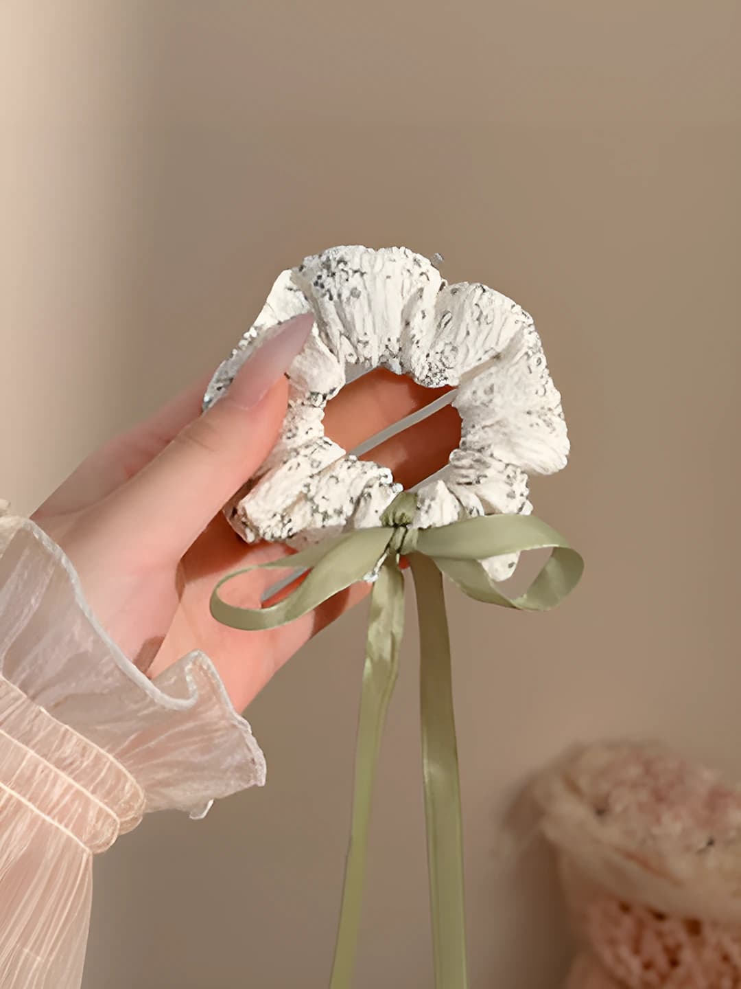 1# Dusty green ribbon 8 cm