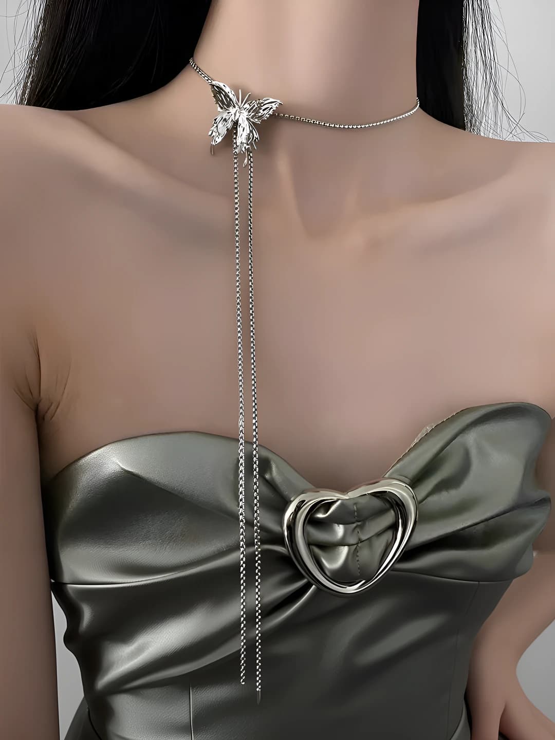 Women's butterfly pendant necklace: pearl, tassel, 3D, exclusive, sweet-cool, collarbone