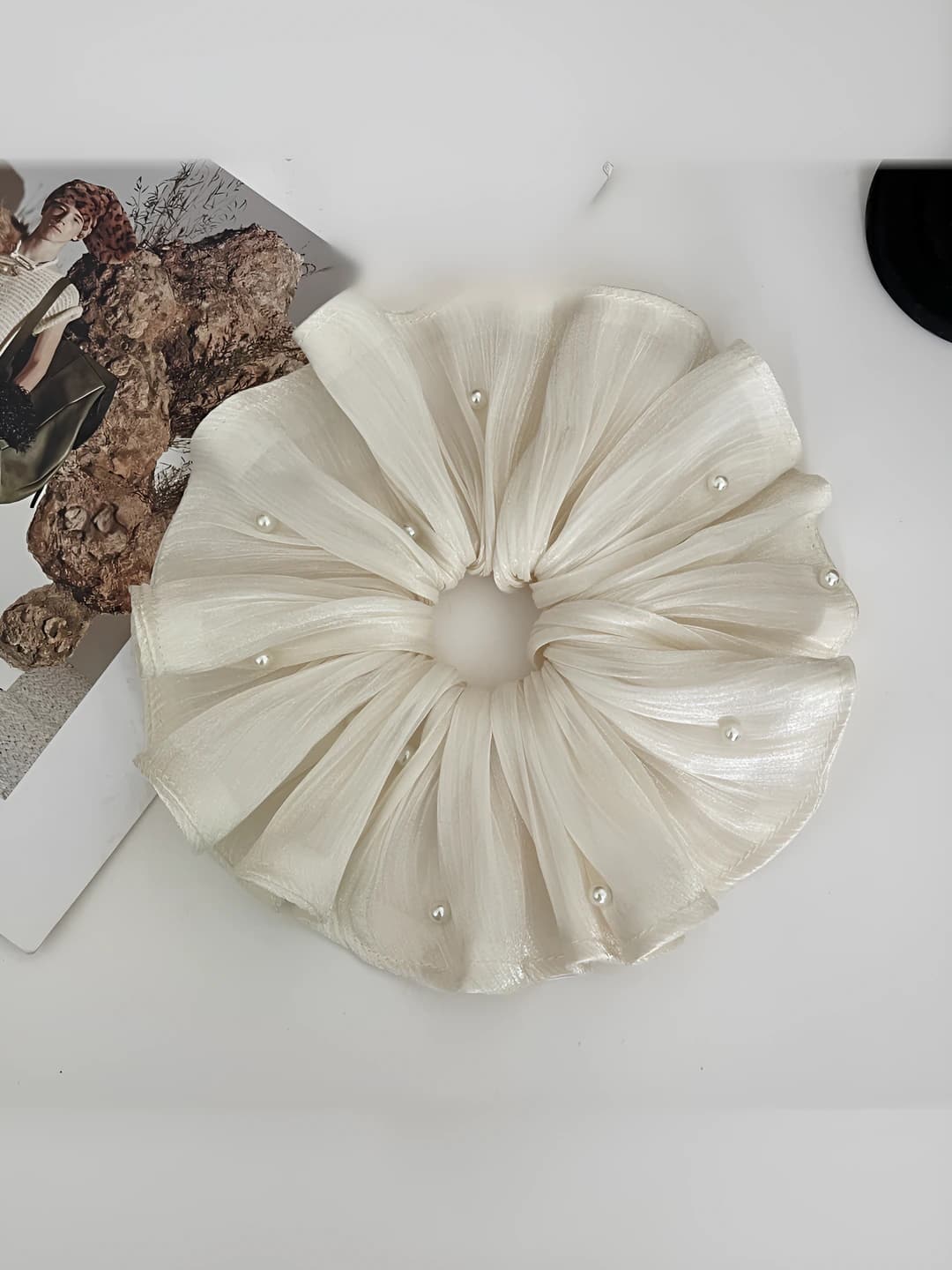 Pearl chiffon headband - off-white apricot