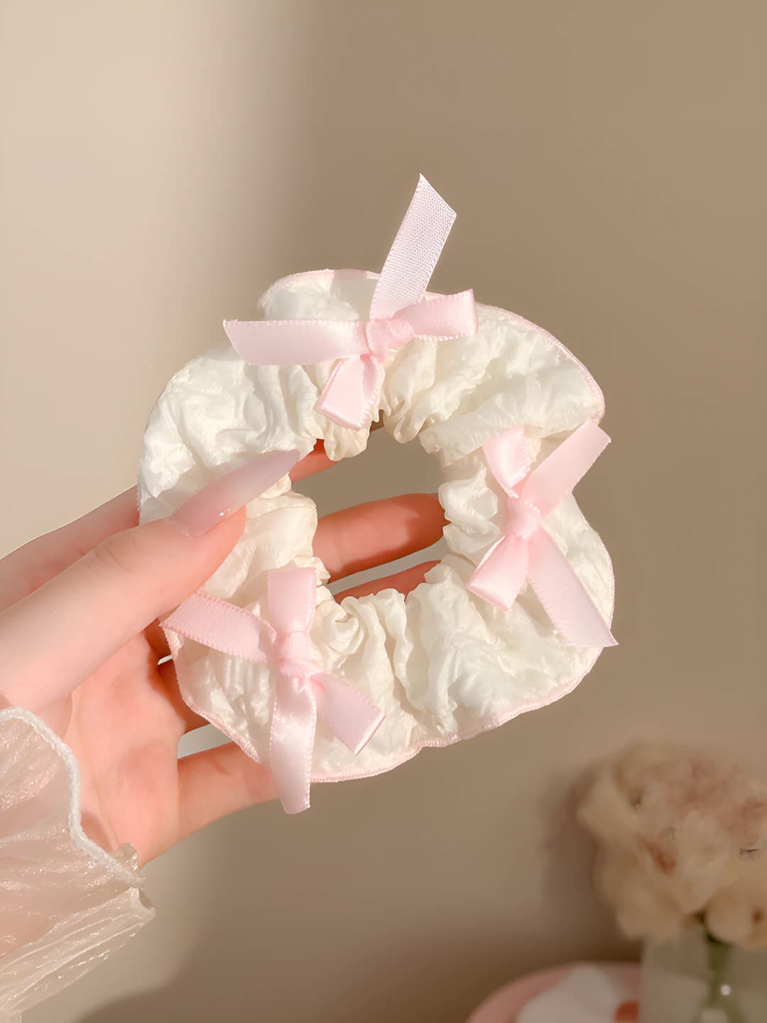 1# Ruffled pink bow 11 cm