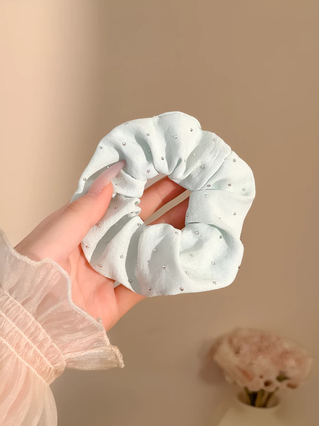 Light blue, rhinestone, 10 cm