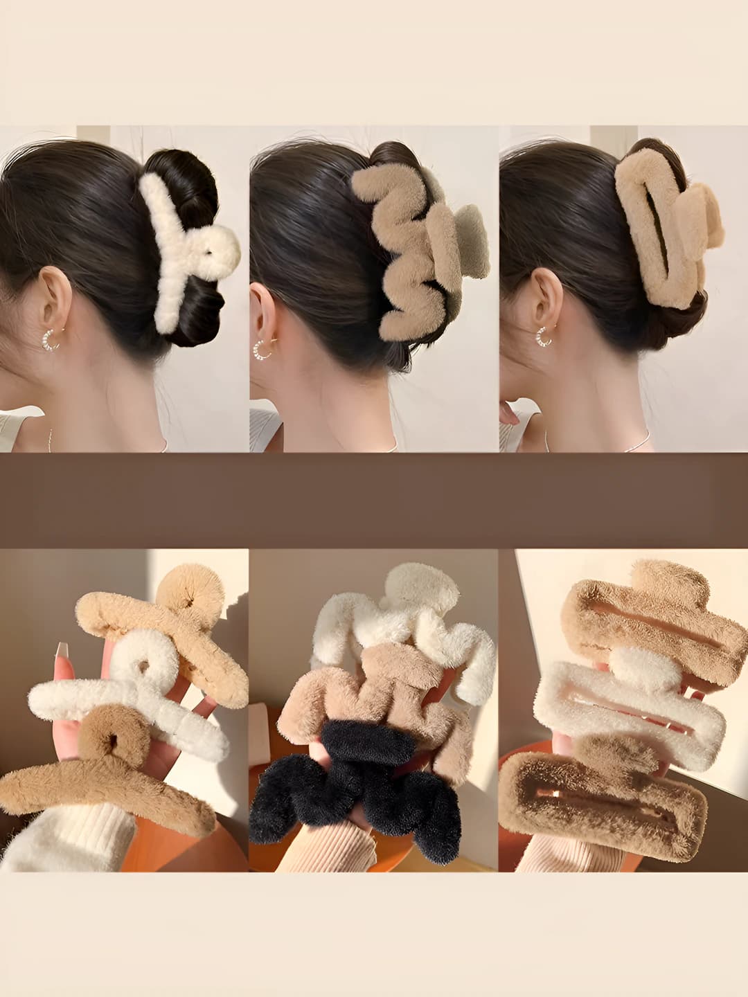 Women's plush hair clips and combs autumn-winter, large size, high-end, for thick hair
