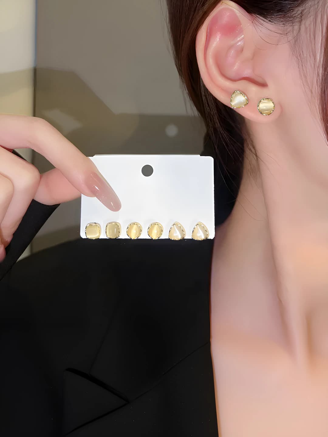 Women's alloy earrings with electroplating, geometric shape, round and square design elements, country style, 3-piece set
