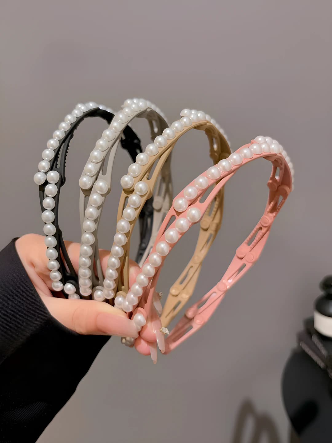 Women's pearl headband in Korean style, non-slip, toothed, adjustable and foldable