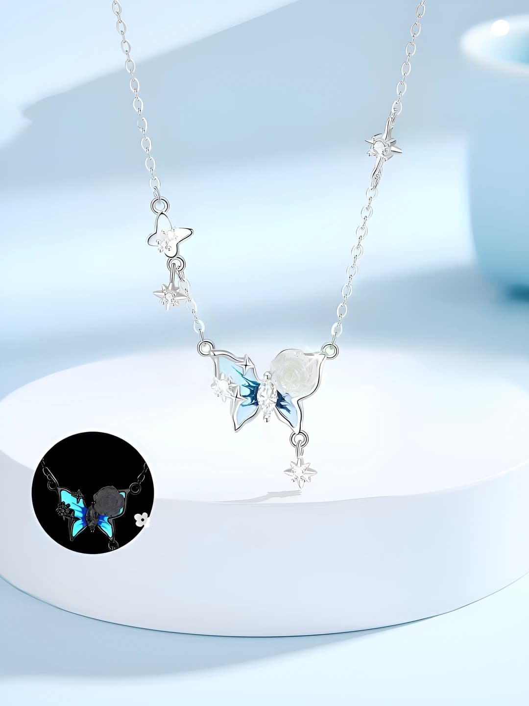 White camellia and butterfly necklace