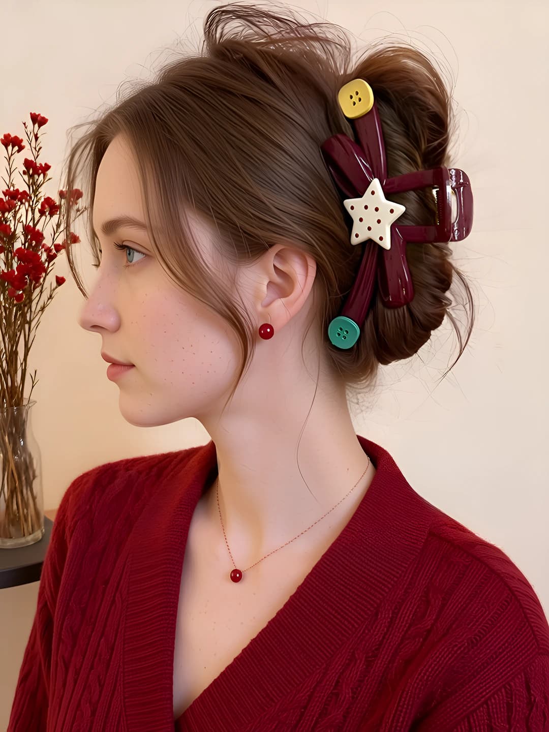 Star button, Anqara red, 12 cm