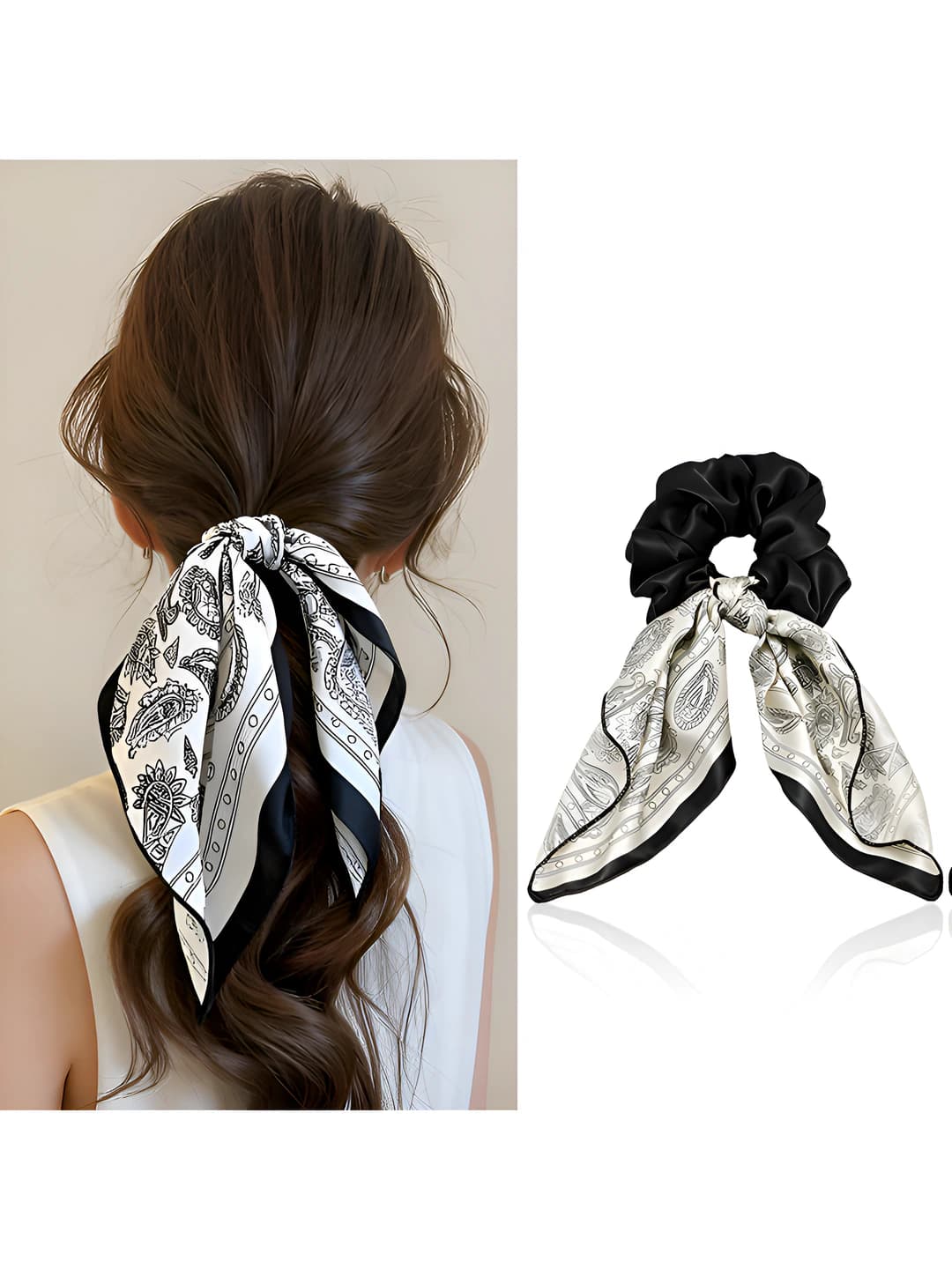 Black paisley hair tie