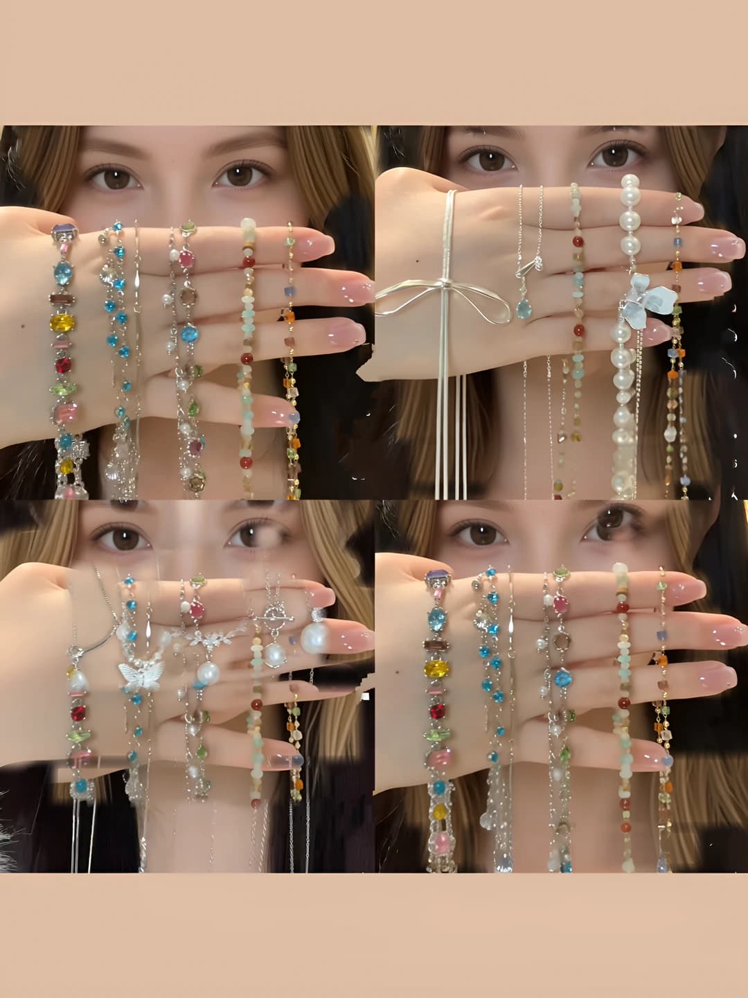 Ayollar uchun o'yinchoq qoplamali, diamantli, geometrik shakldagi, 31-40 sm uzunlikdagi, qotilgan, yengil lyuks uslubdagi, kundan-kunga ishlatish uchun, tabiiy dizayn elementli, marjonlar