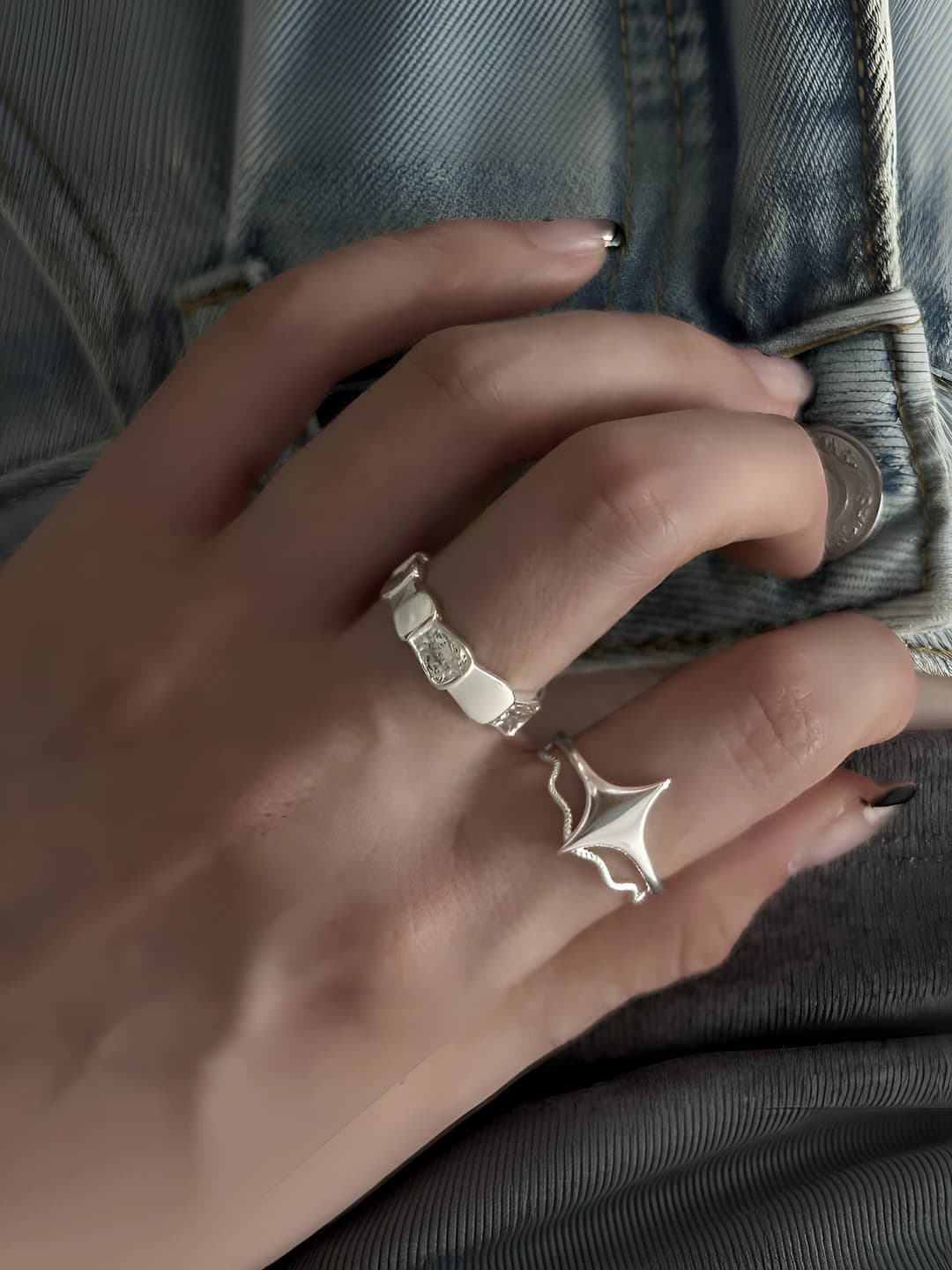 Women's open ring with geometric star design, copper, sweet and cool style, design element