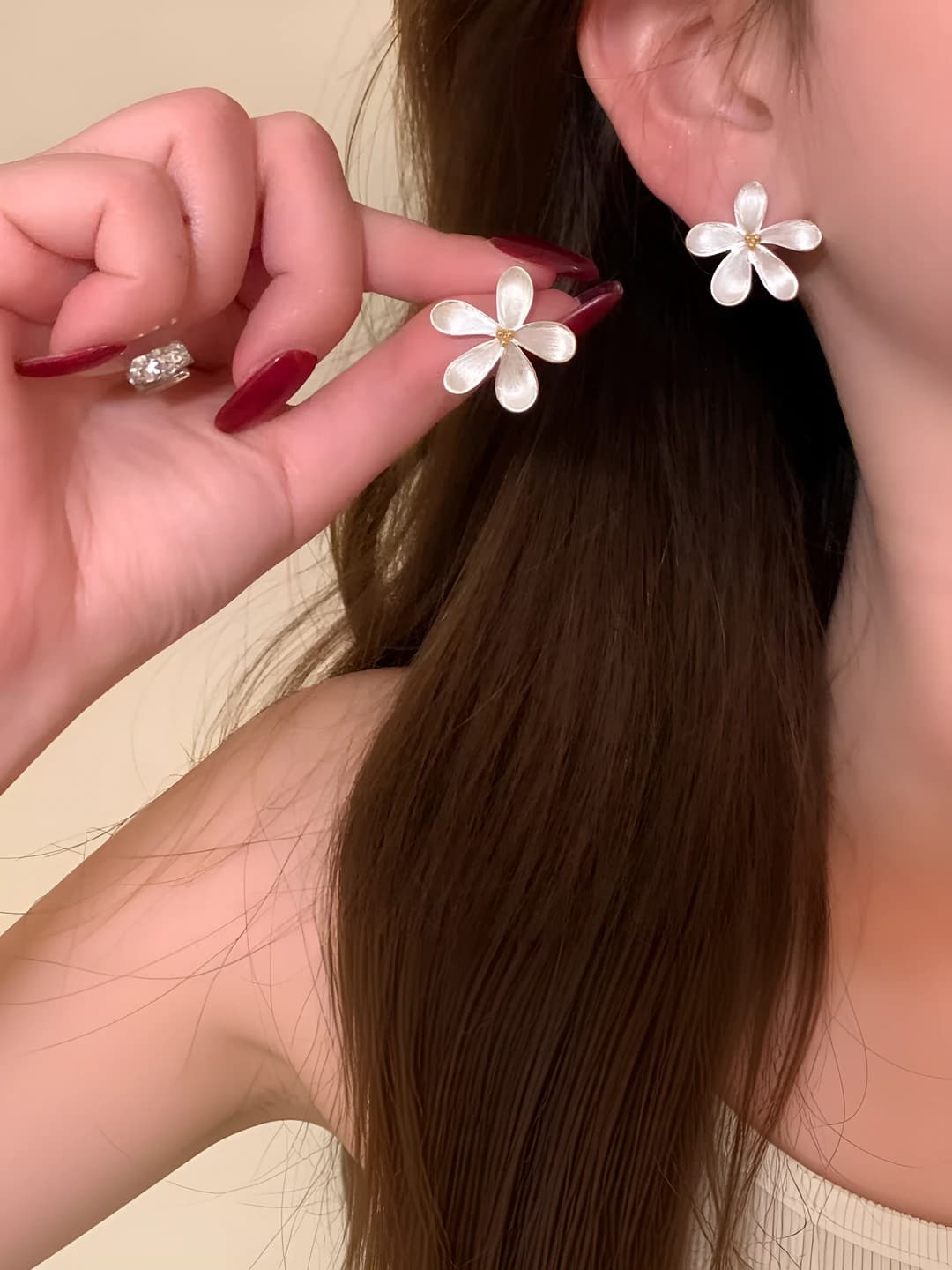 Women's flower stud earrings, alloy, sweet style