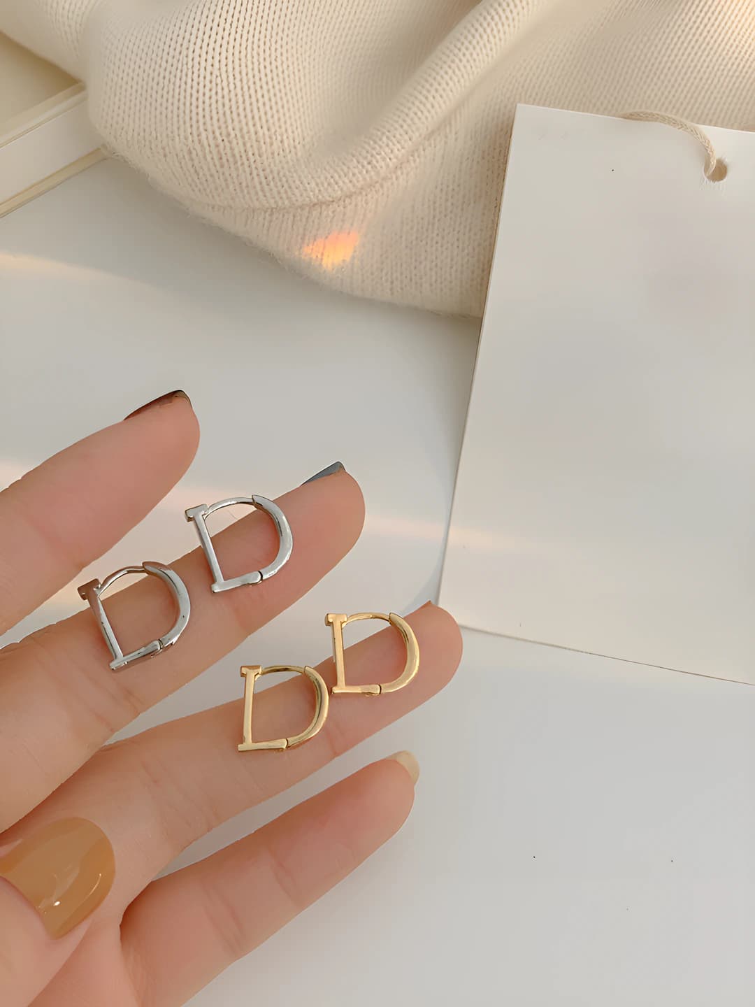 Women's Letter D hoop earrings, metal, minimalism style, 2026