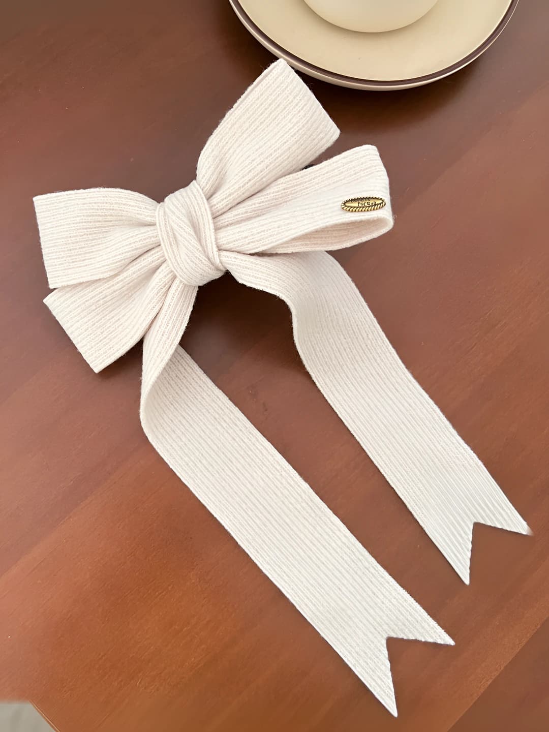 Beige knit bow [Upgraded]