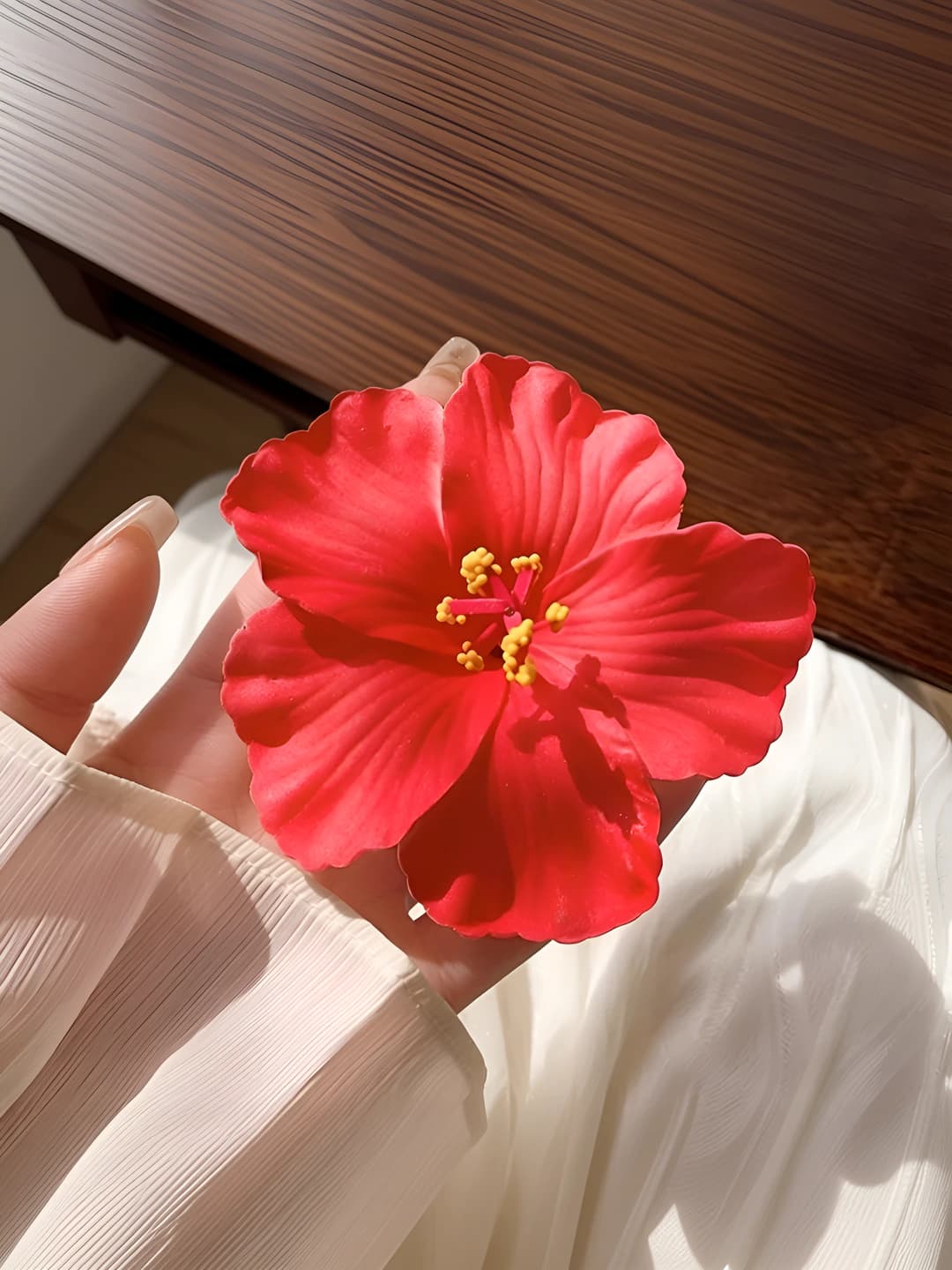 1# Red plumeria hair clip ~9.5 cm