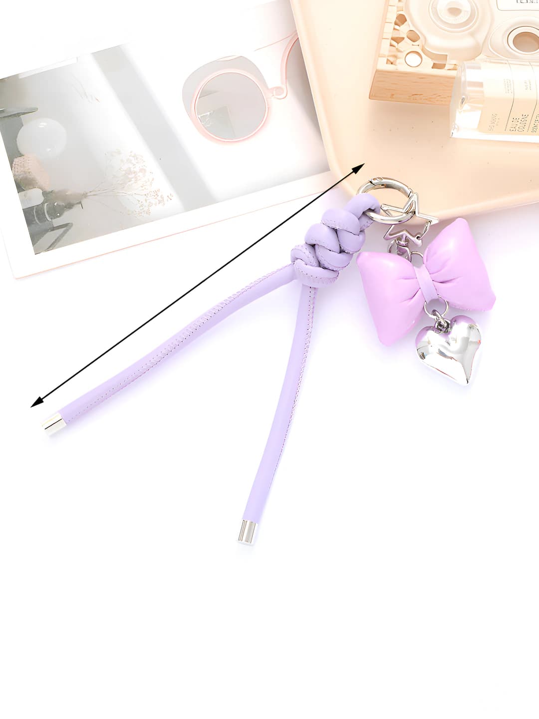 Leather cord heart and bow charm, purple