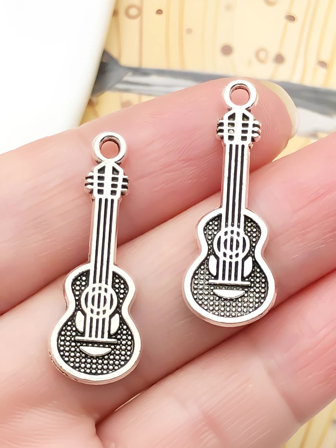 Античная серебро, скрипка, 28x10mm