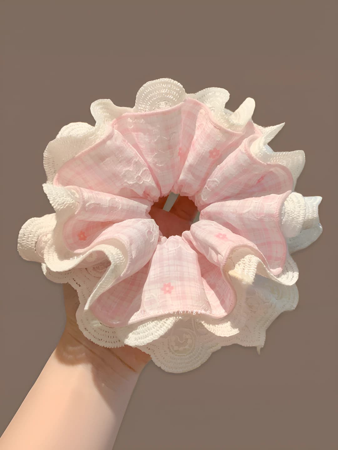 1# Pink plaid lace edge ~16 cm