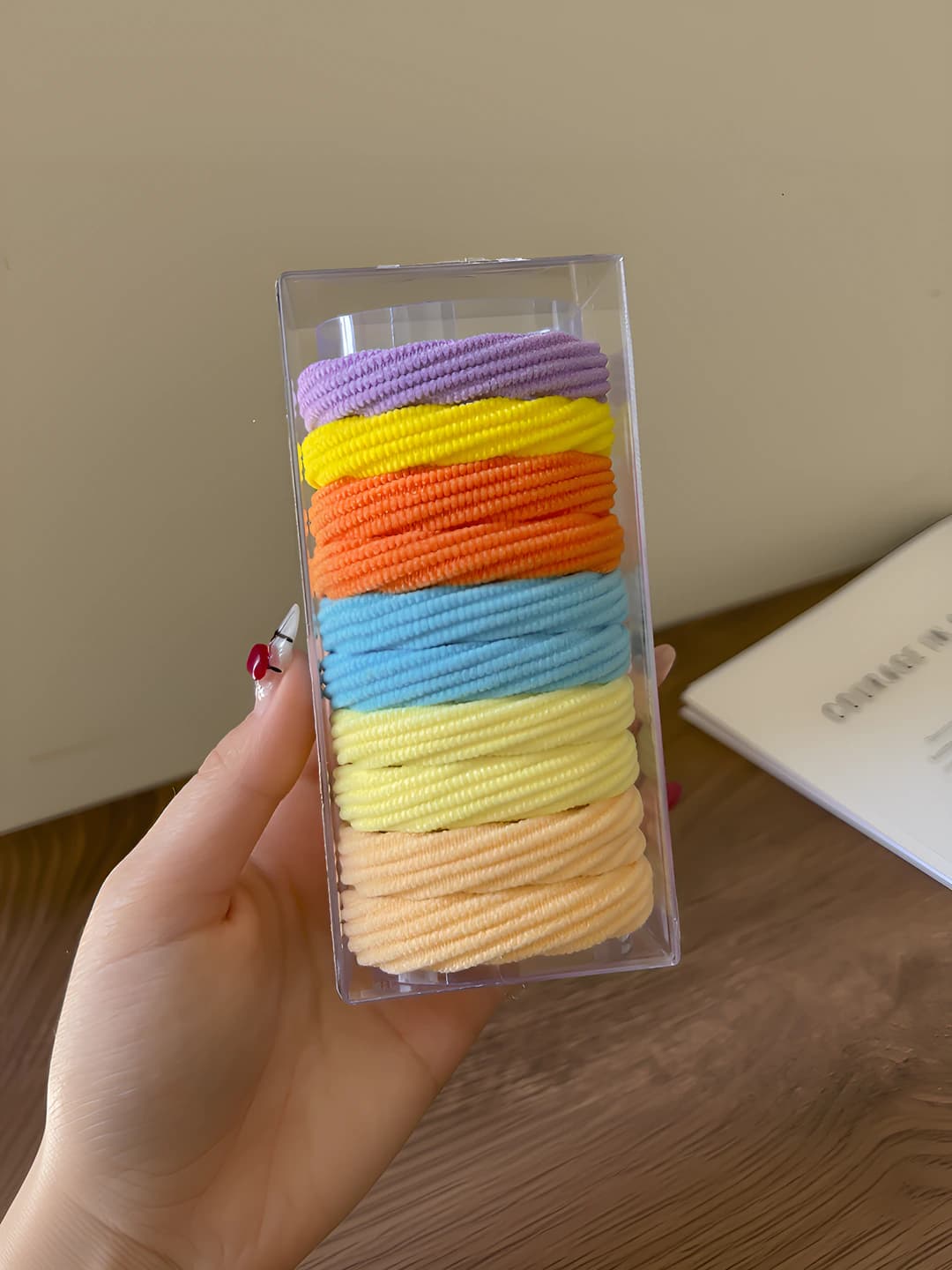 Yellow macaron striped hair tie 10 pcs