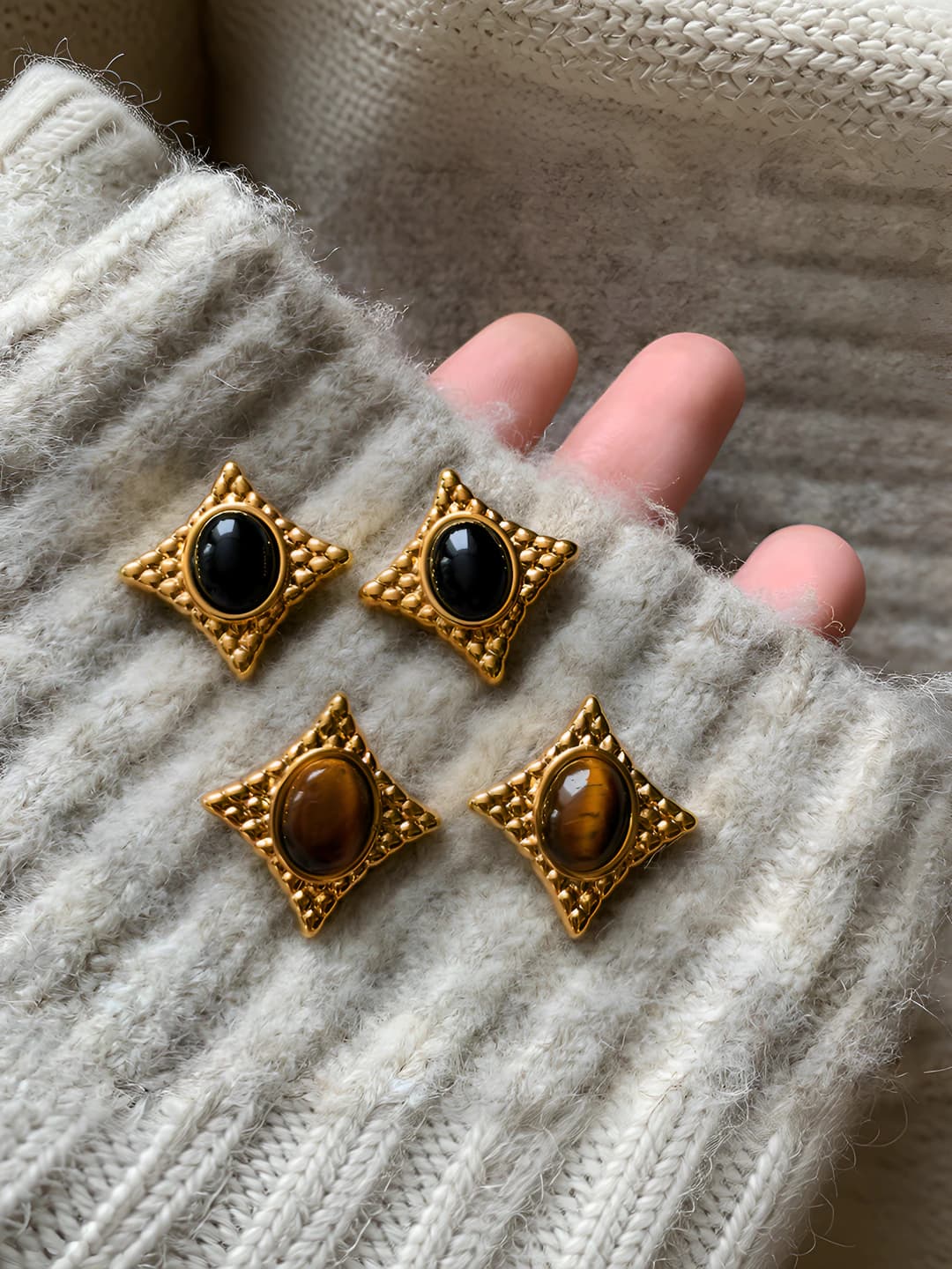 Ayollar uchun kumushli kvadrat tush ko'z toshli stud quloqchoqlar, koreys uslubida, haqiqiy oltin qoplamali