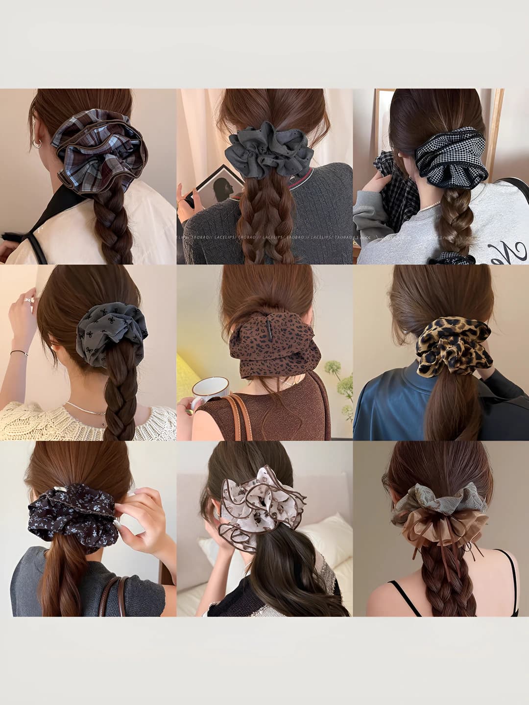 Women's Korean style retro loose fit stretch hair tie, fabric, handmade, plaid and leopard print