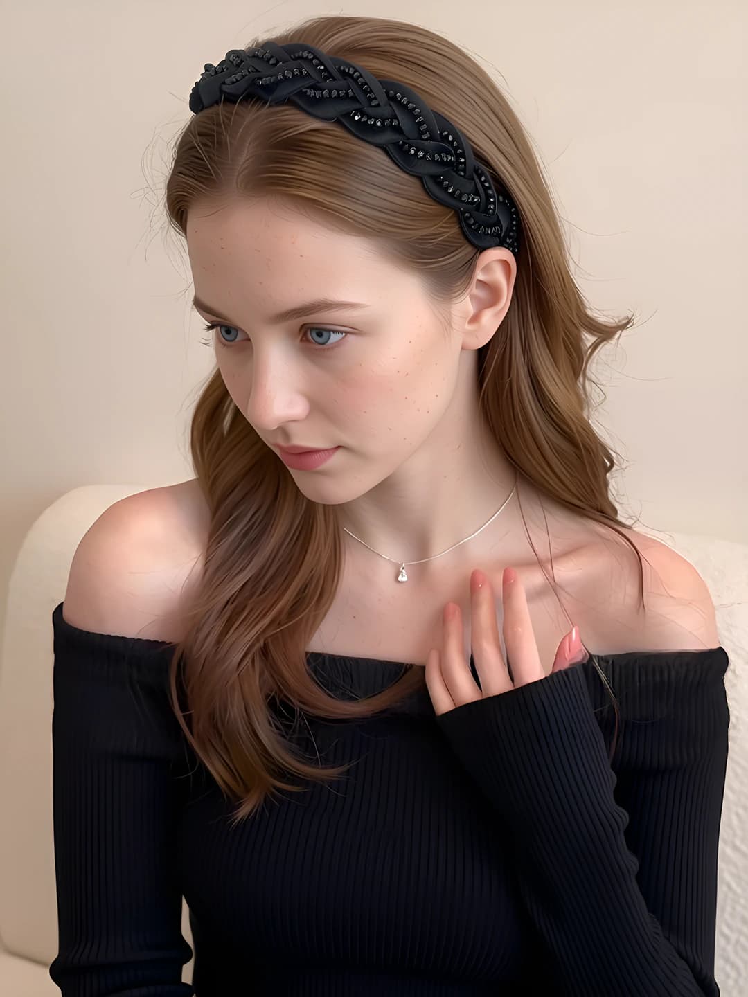 1# Black tulle rhinestone acrylic headband