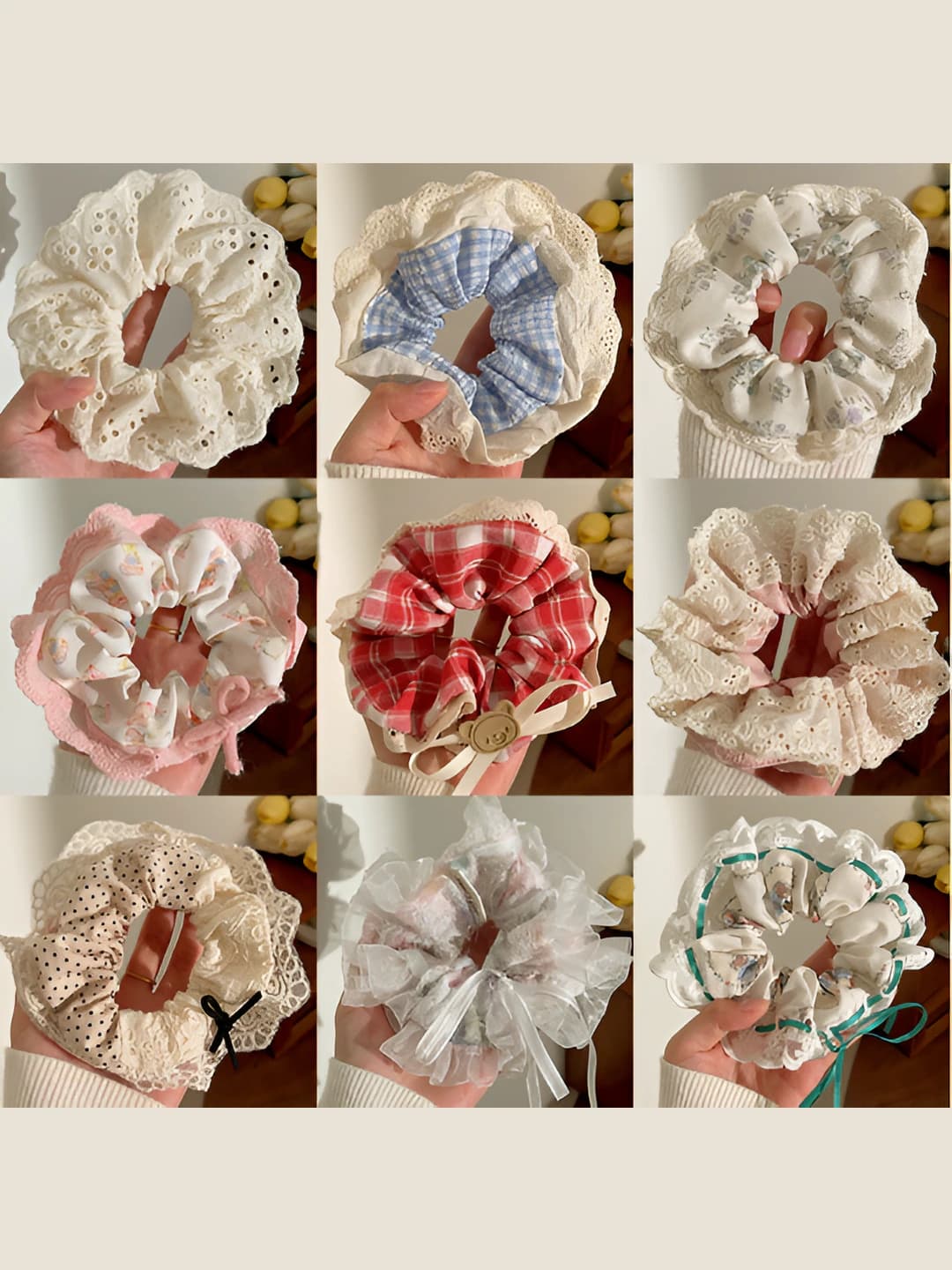 Women's hair ties: lace edge, stretch, Korean style, red color, for girls