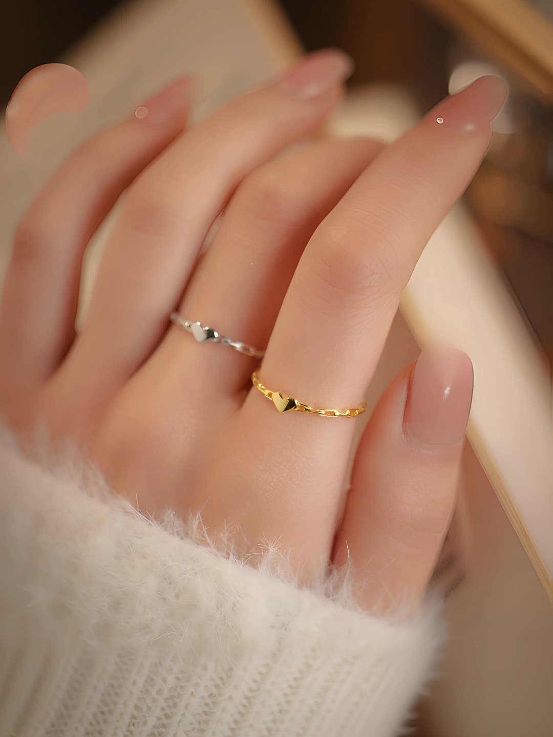 Women's heart-shaped open ring, geometric design element, copper, ins style