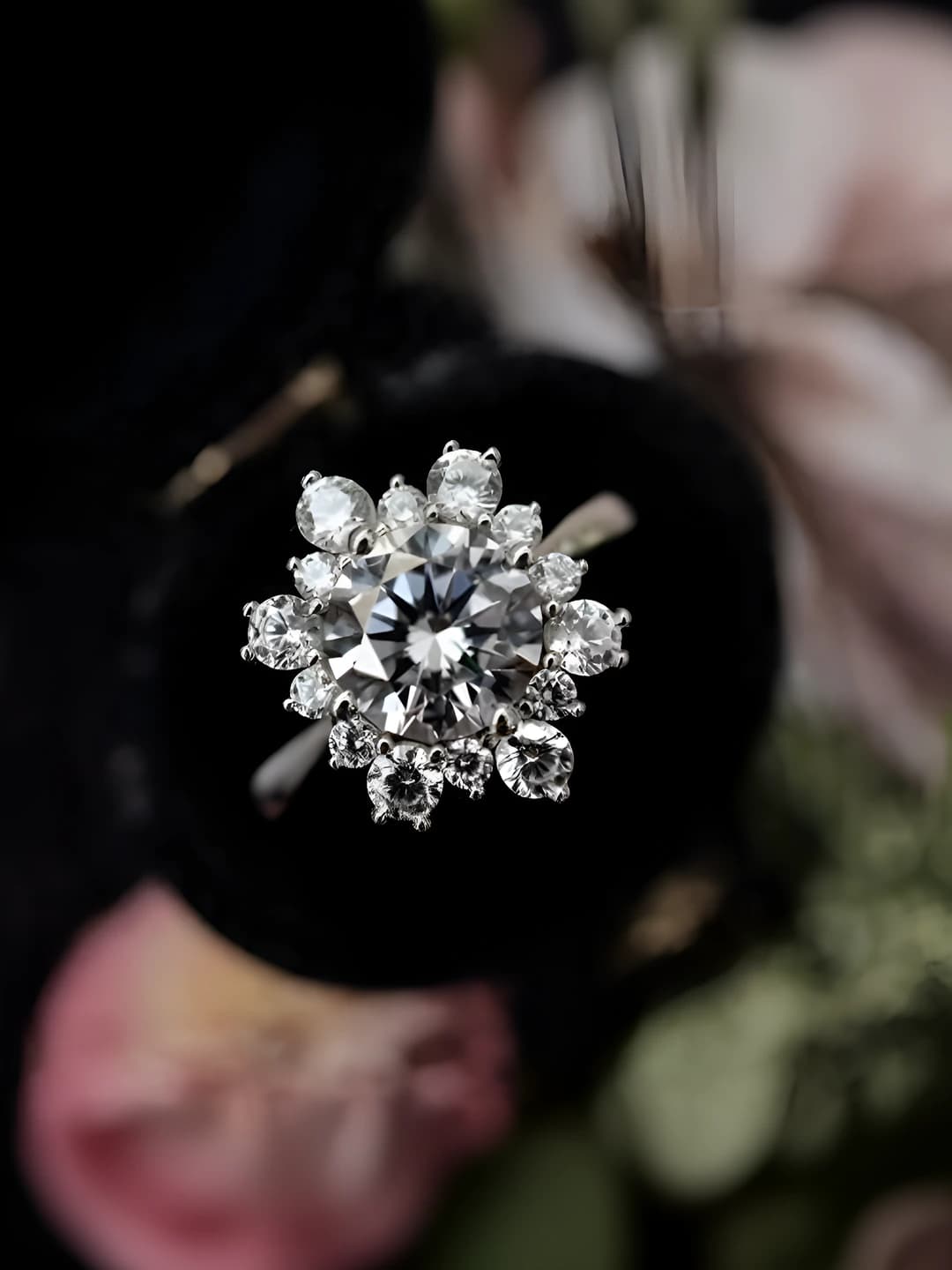Women's zircon ring, geometric shape, sun and snowflake design element, premium style