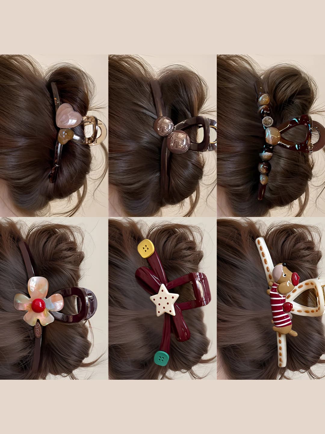Women's hair clips and combs: large shark clip, coffee color, Japanese-Korean style, for long hair