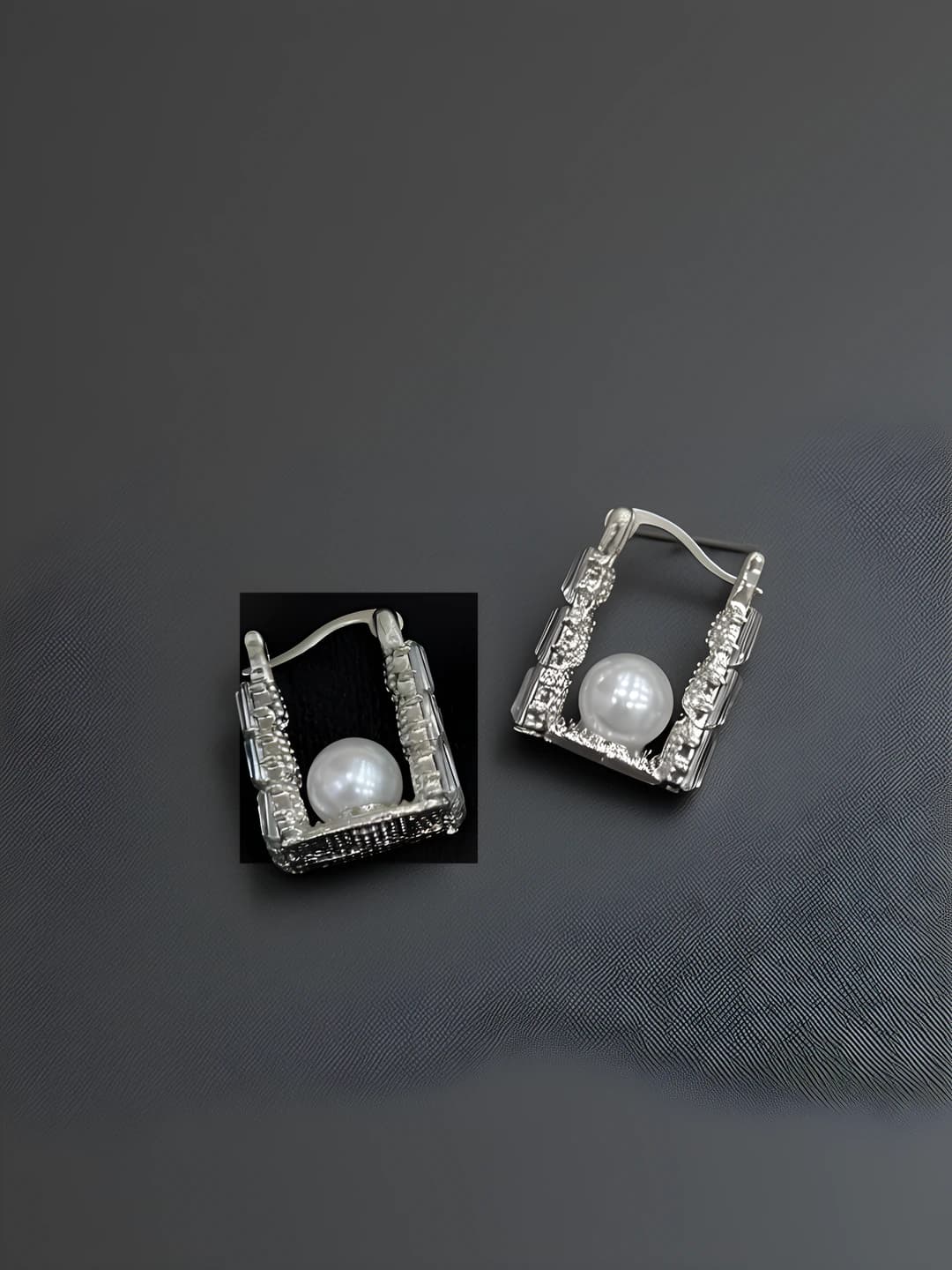 Women's Korean style U-shaped earrings with zircon and pearl