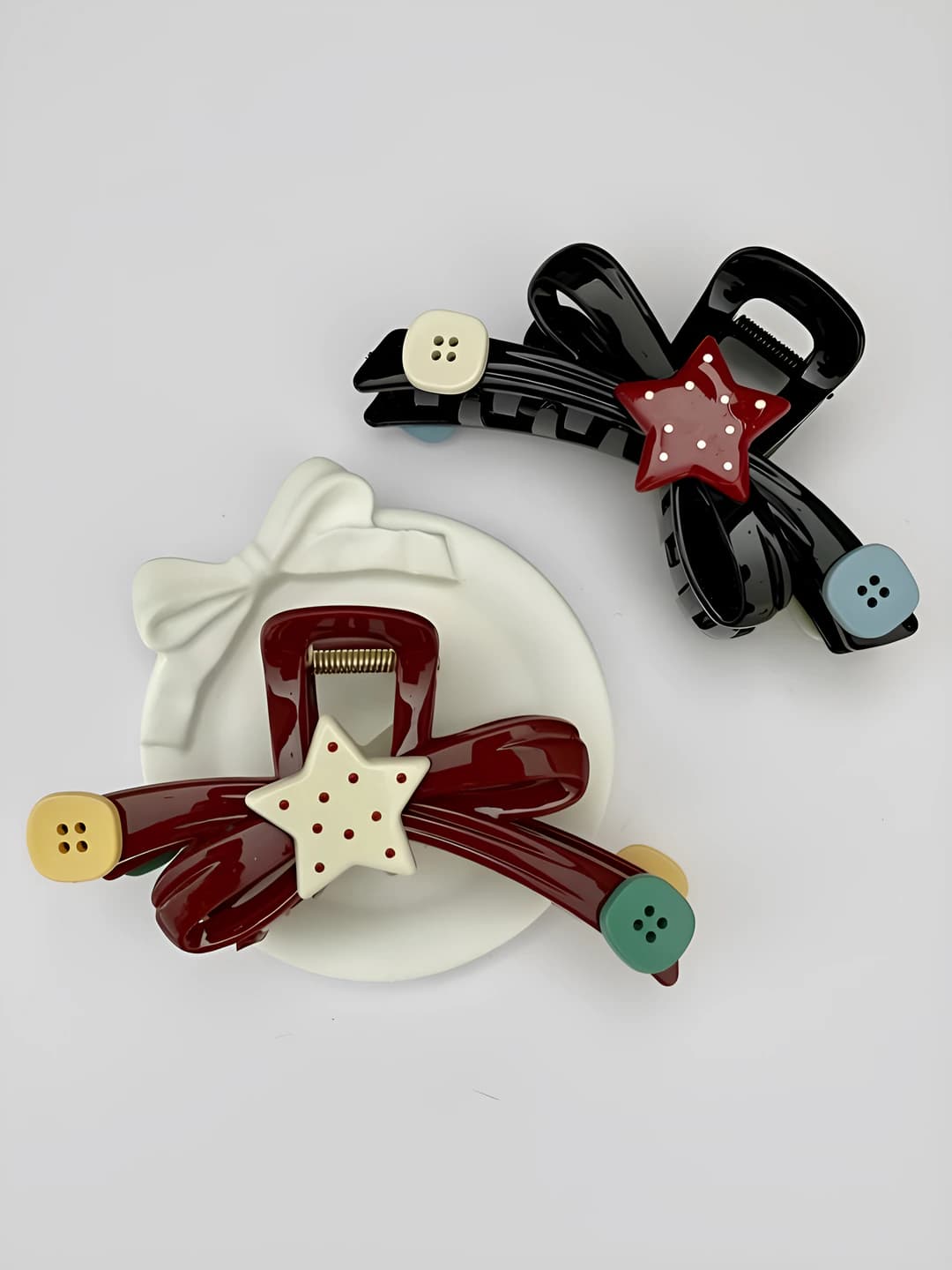 Women's Korean style acrylic hair clip, large size, with bow and five-pointed star design