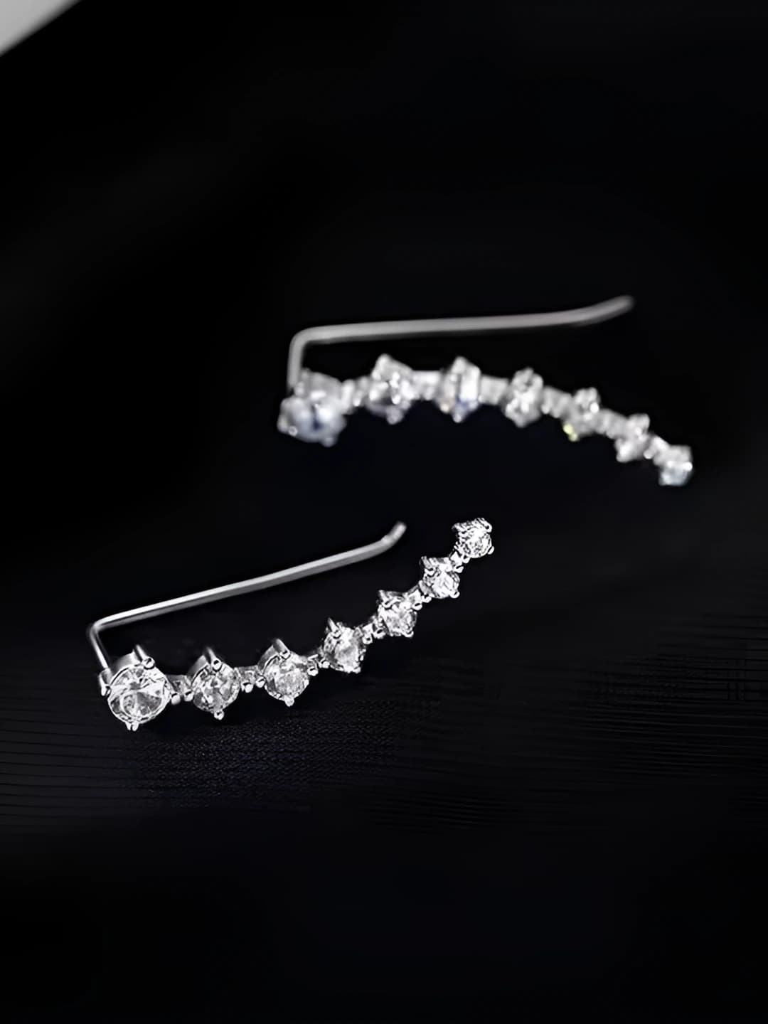 Women's earrings in Korean style with geometric shape and one row of zirconia
