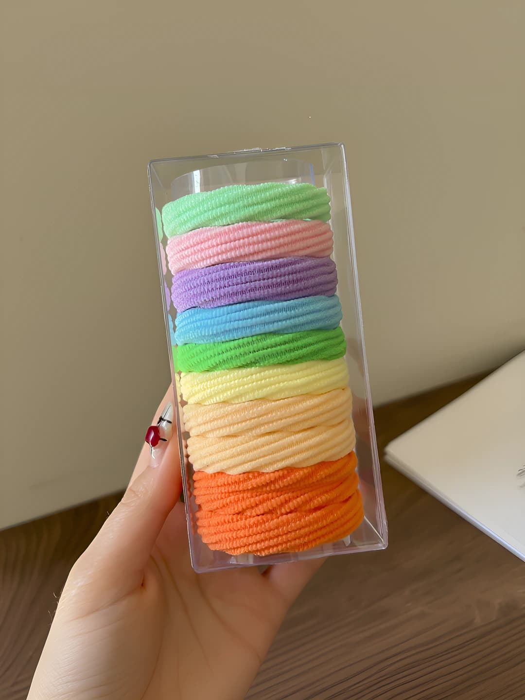 Pastel orange striped hair ties - 10 pcs