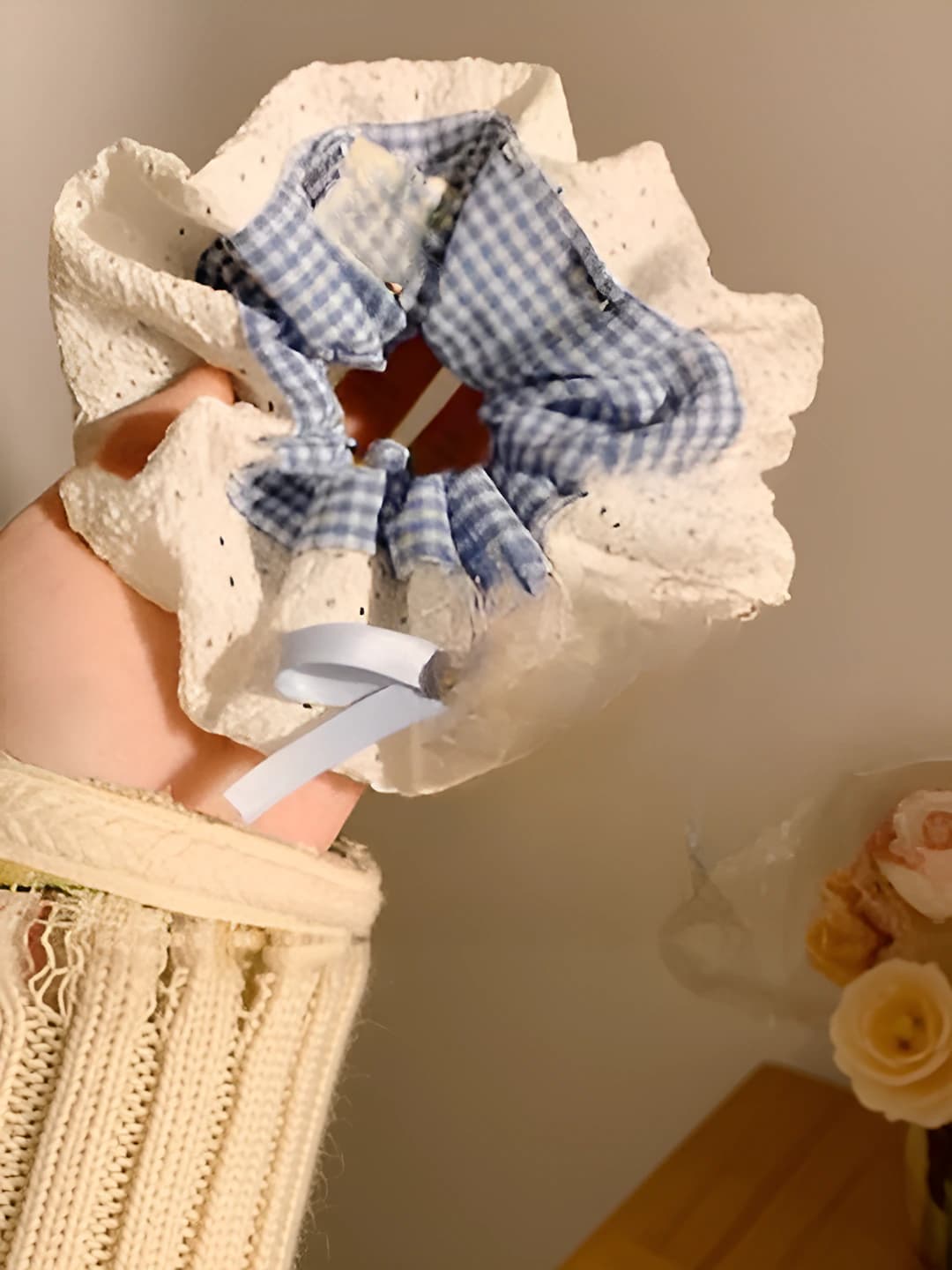 Blue plaid lace, double-sided, 16 cm
