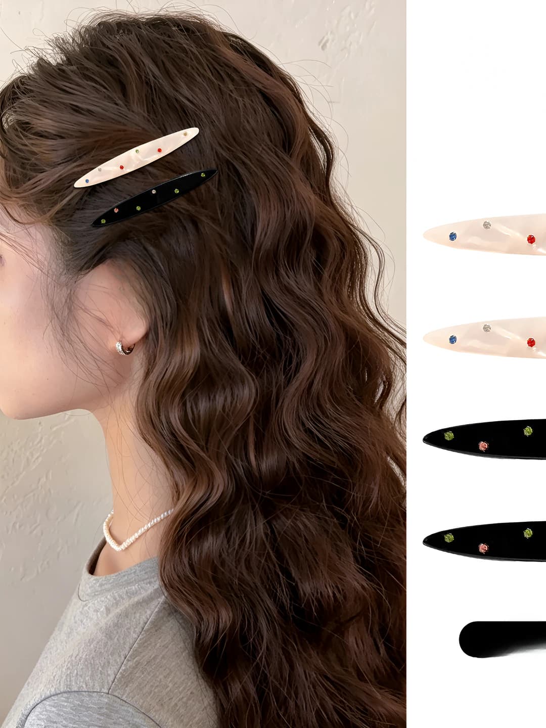 Women's 2026 polka dot hair clip, side part, plastic, handmade, country style