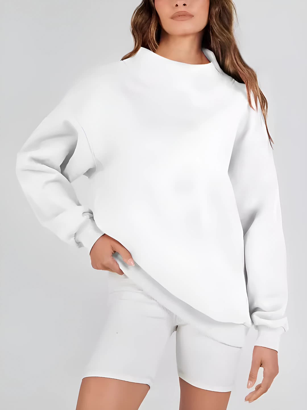 Women's 2026 autumn-winter sports sweatshirt, stand collar, solid colour, loose fit, long sleeve